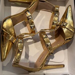 INC International Concepts Gold Pyramid Studded Heels